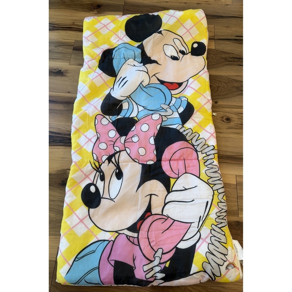 Vintage Mickey Minnie Sleeping Bag Kids Disney Rainbow 30x57 Camping Nap Mat